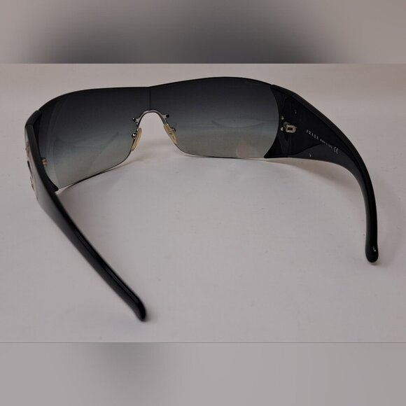 Prada Sunglasses Shield Rimless Oversized Wrap Tinted Black Logo Y2K SPR 16H - Picture 13 of 16